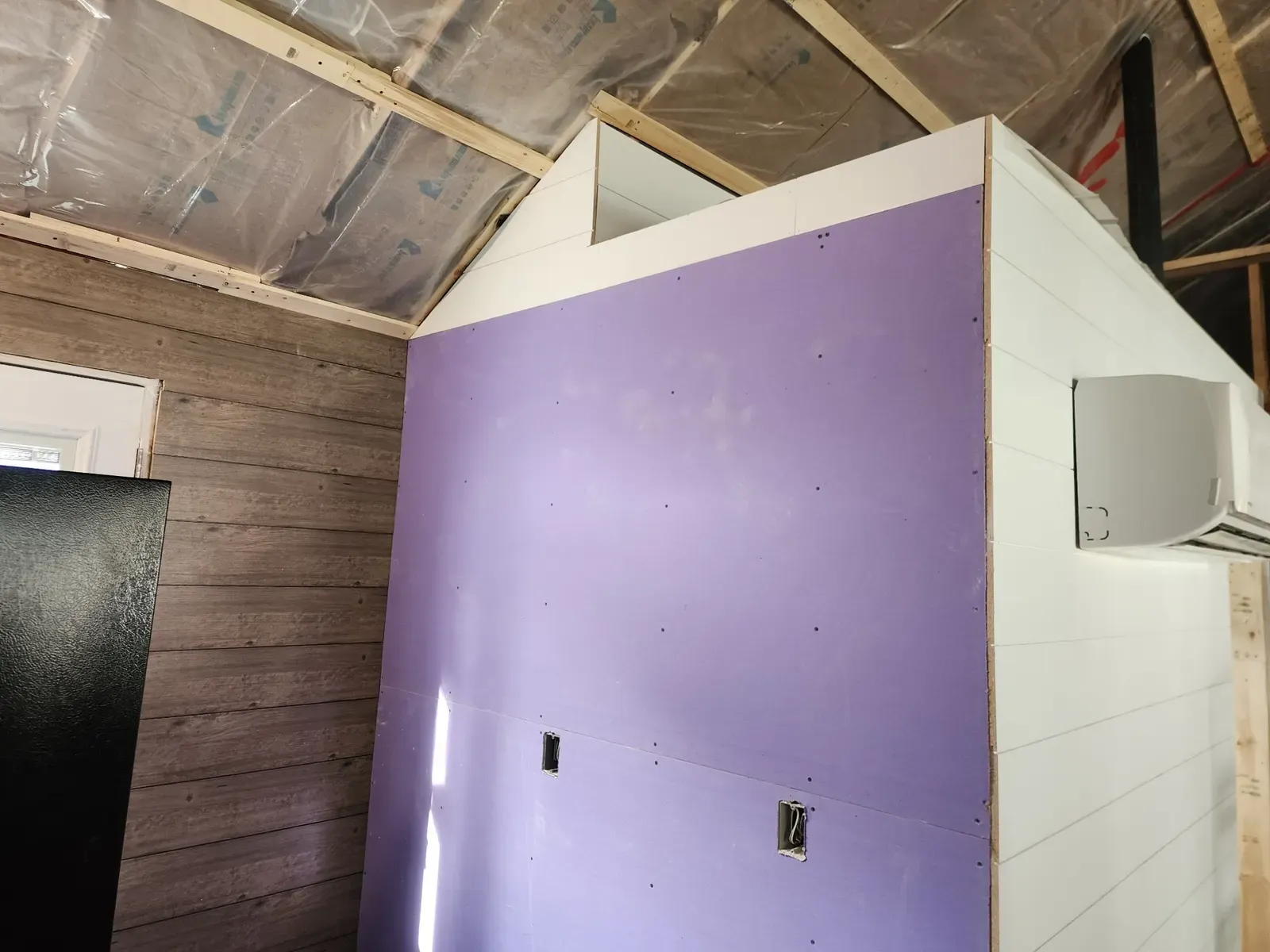 Gable wall finishing during the cabin remodel