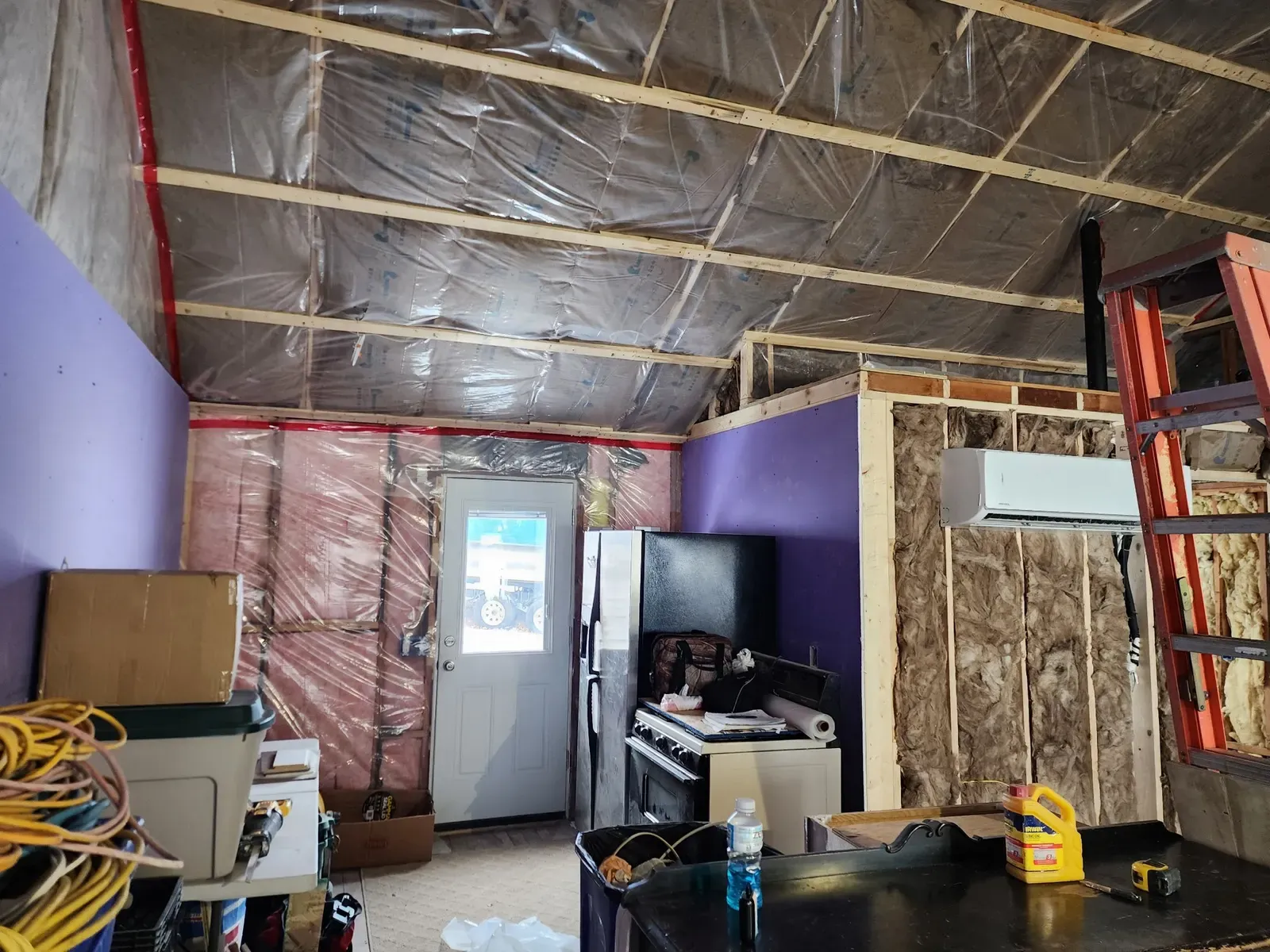 Insulated room during the cabin remodel