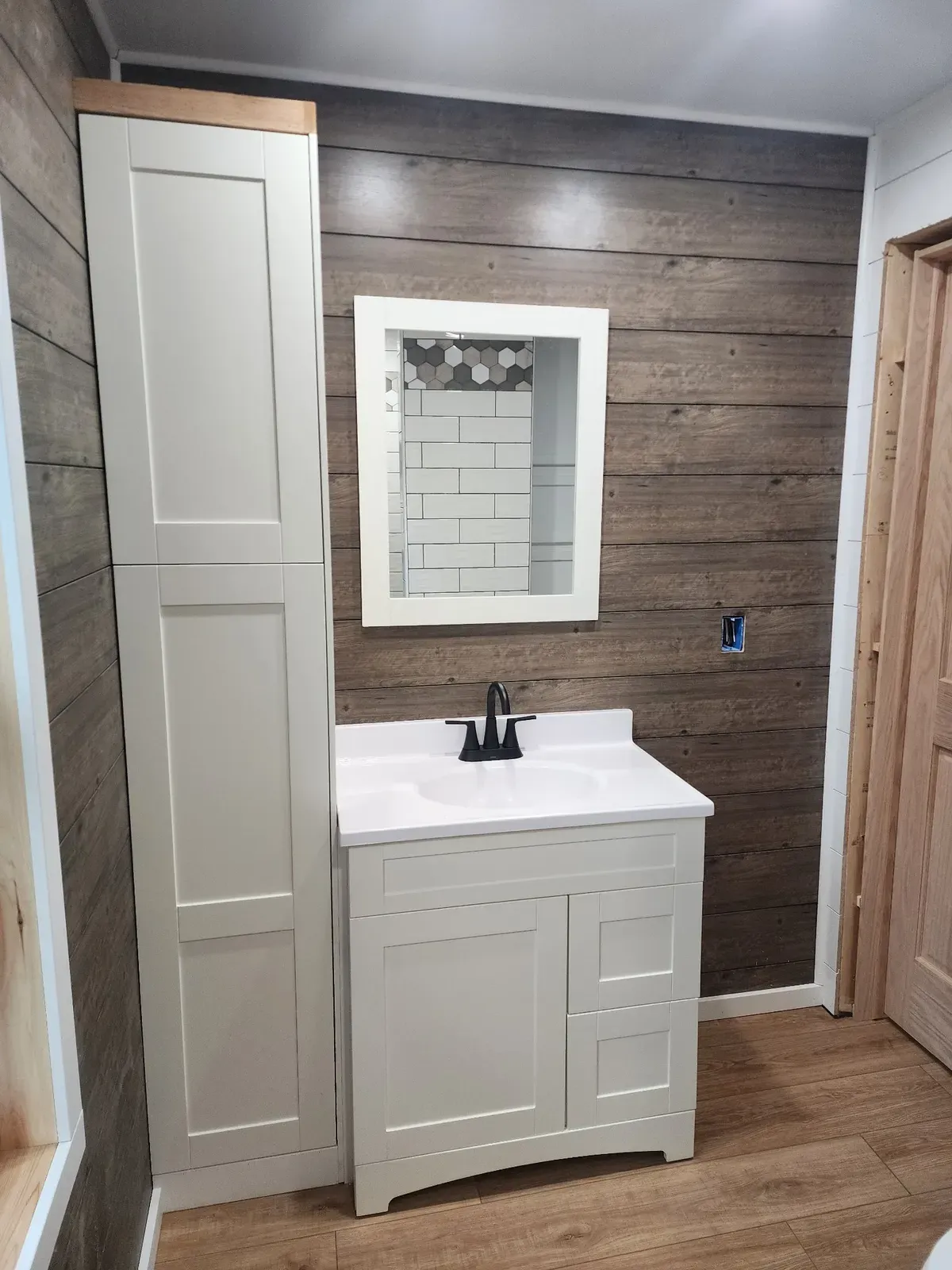 Bathroom vanity after the cabin remodel