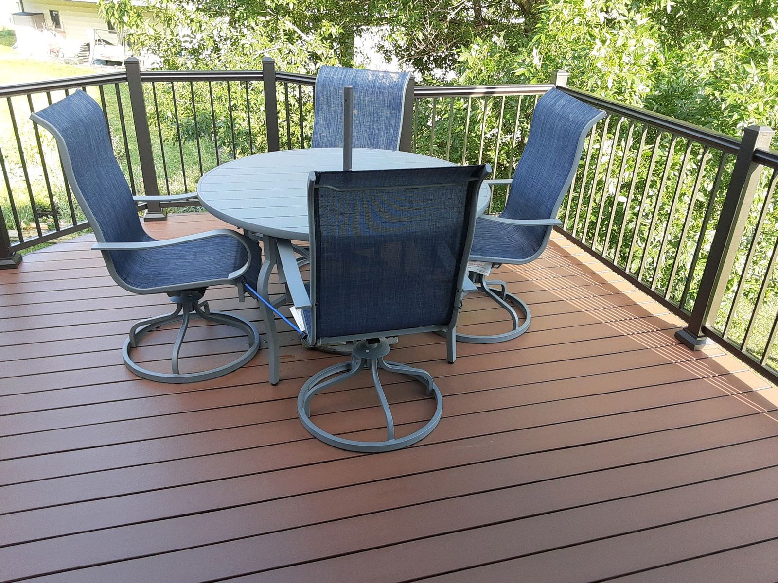 Top view across the composite deck and new metal railings