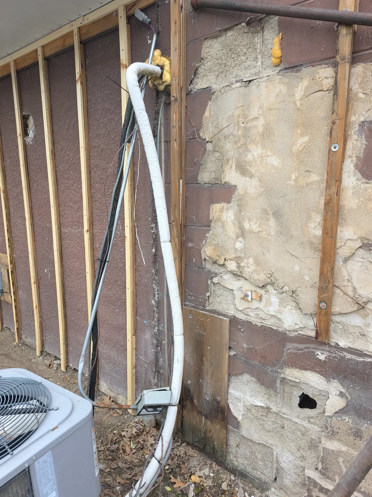 Rear exterior wall opened for preparation during the performance center renovation