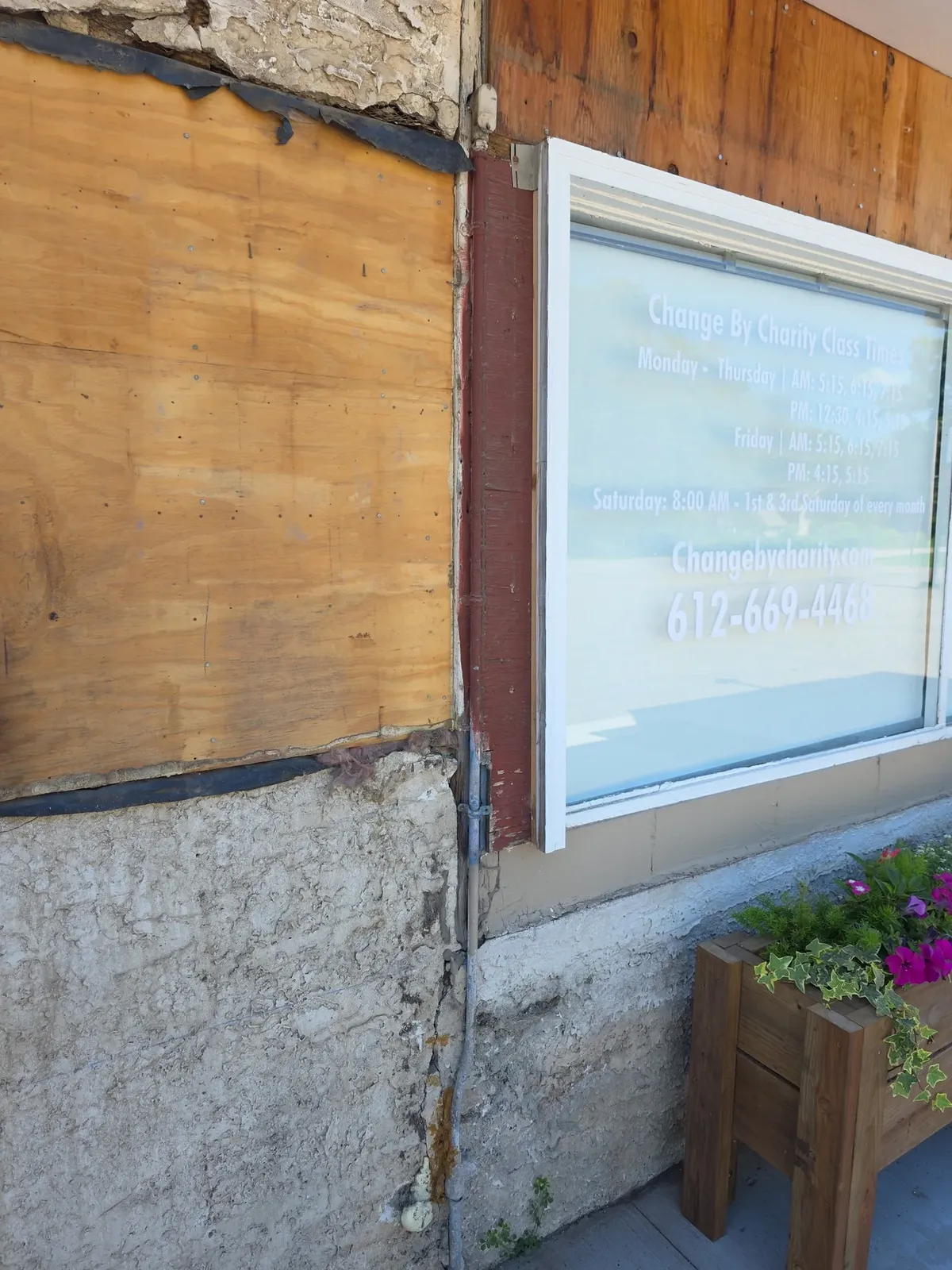 Storefront exterior prepared for new siding and trim