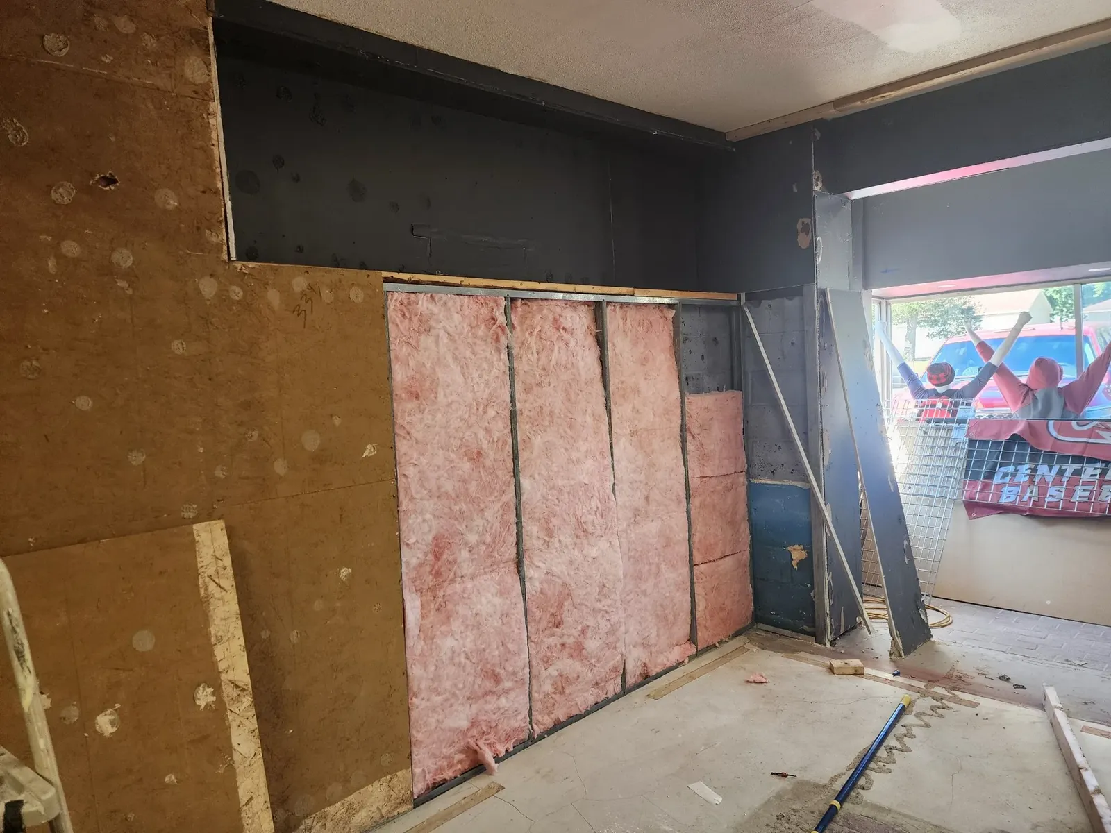 New wall insulation installed in the commercial gym